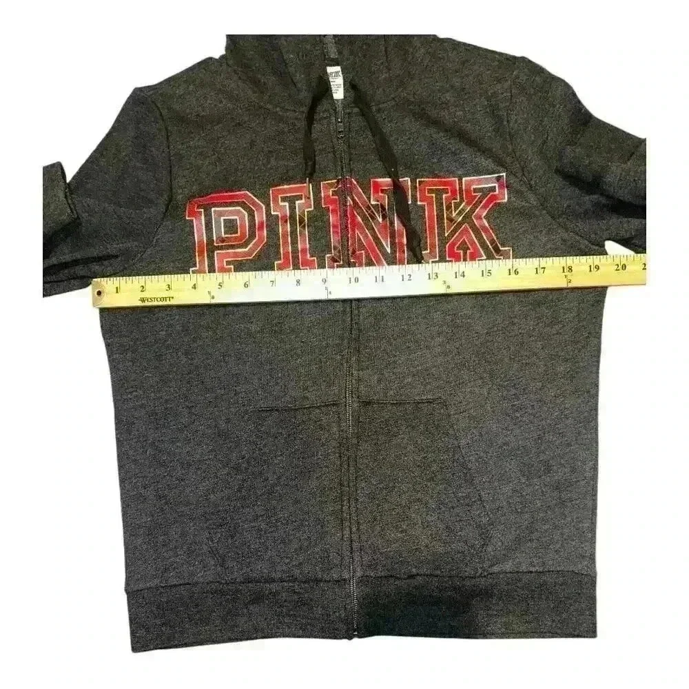PINK Gray/Red Logo Full Zip Hoodie, Medium - Picture 5 of 6